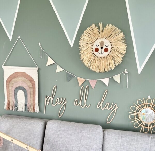PLAY ALL DAY 80cm Playroom Sign Scribble Font - Wall Art