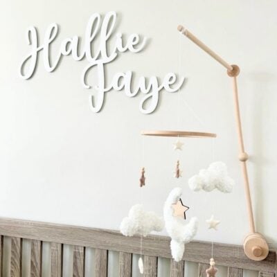 Wooden Double Name Sign in SWIRLY Font