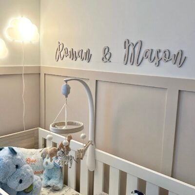 TWINS NAME Signs in SWIRLY Font - Wall Art Twins