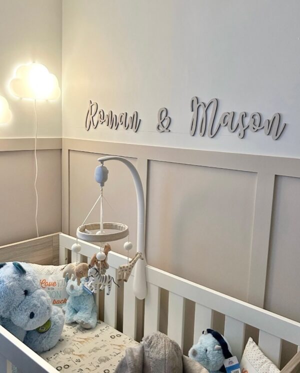 TWINS NAME Signs in SWIRLY Font - Wall Art Twins