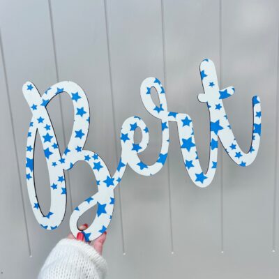 Wooden Name STAR PRINT Sign - Various Colour Options