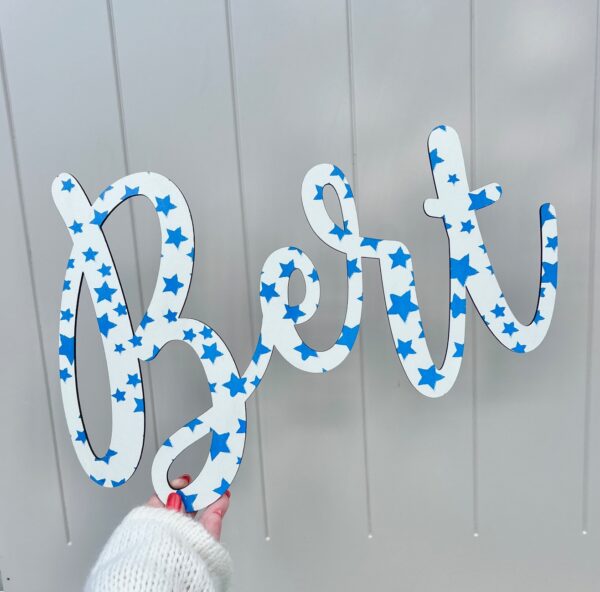 Wooden Name STAR PRINT Sign - Various Colour Options
