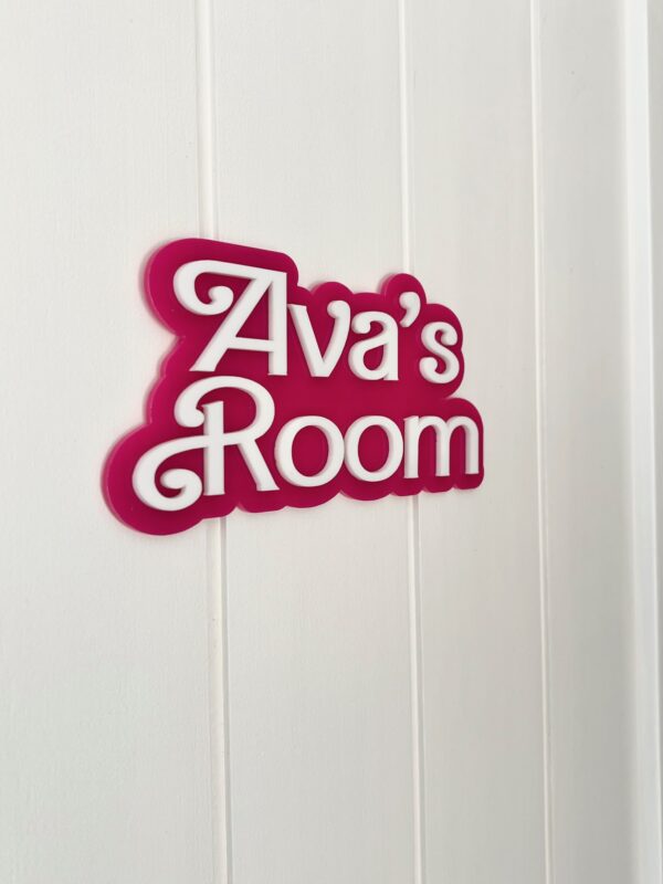 3D BARBIE STYLE Personalised Pink & White Bubble Name Door Sign - Bedroom Decor