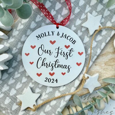 2025 EDITION Personalised White Hanging Our First Christmas Wooden Bauble (PR)