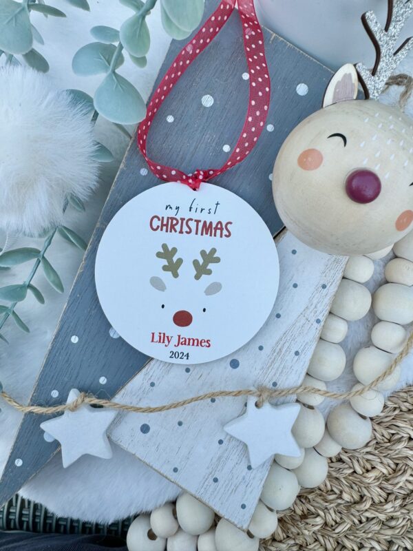 Cute Reindeer My First Christmas 2024 Personalised Decoration (PR) - Image 2