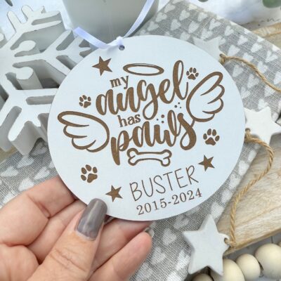 Personalised My Angel Has Paws Hanging Decoration (WH)