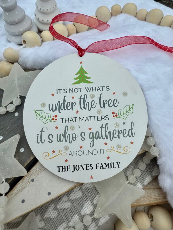 Personalised It's Not What's Under The Tree Family Wooden Bauble Decoration (PR)