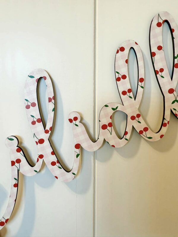 Wooden Name CHERRY PRINT Sign - Various Colour Options - Image 2