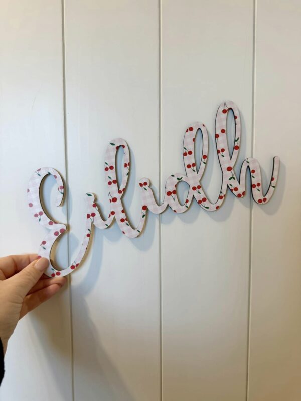 Wooden Name CHERRY PRINT Sign - Various Colour Options - Image 4