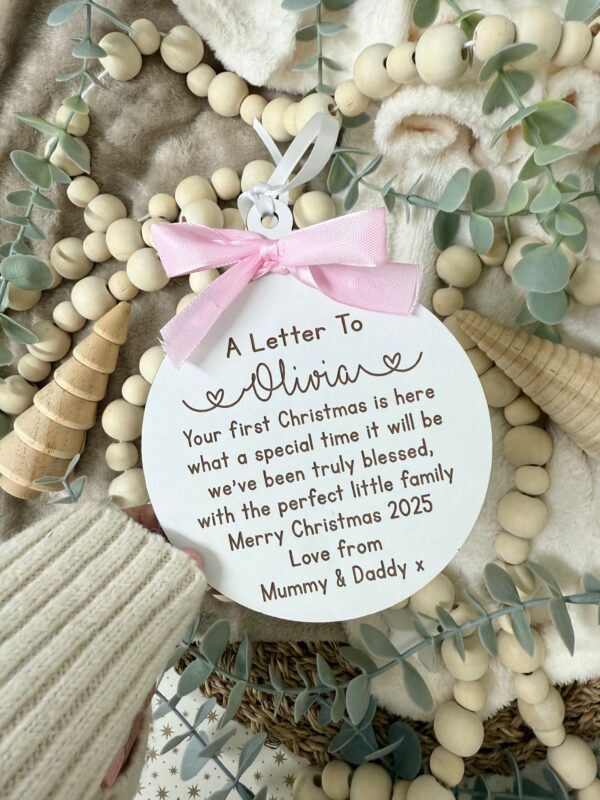Personalised Your First CHRISTMAS Is Here 2025 Hanging Bauble Decoration Newborn Ornament First Christmas Gift 1st Bauble (WH) 2