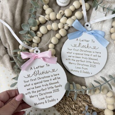 Personalised Your First CHRISTMAS Is Here 2025 Hanging Bauble Decoration Newborn Ornament First Christmas Gift 1st Bauble (WH) 6