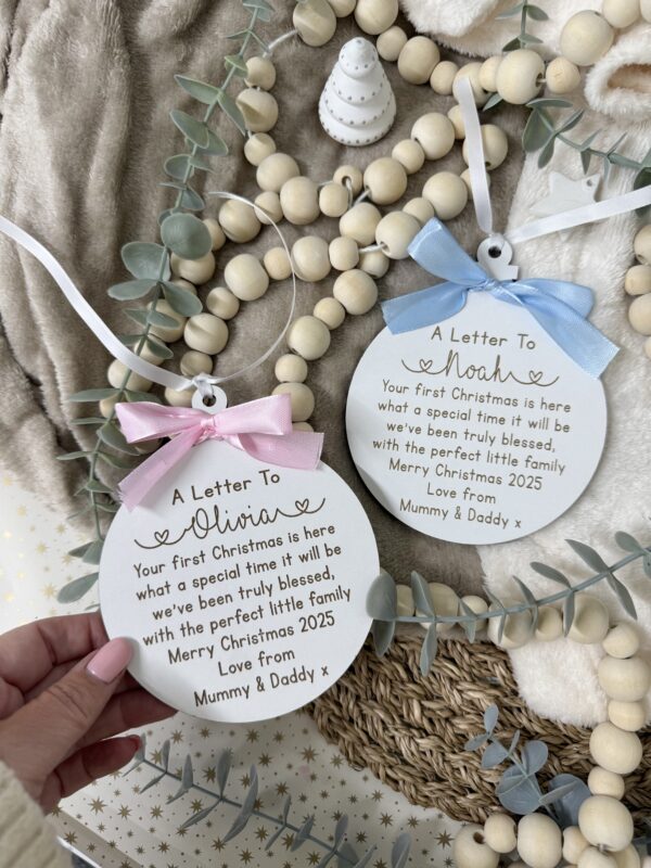Personalised Your First CHRISTMAS Is Here 2025 Hanging Bauble Decoration Newborn Ornament First Christmas Gift 1st Bauble (WH) 6