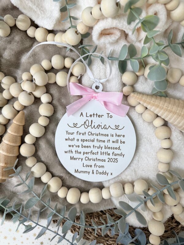 Personalised Your First CHRISTMAS Is Here 2025 Hanging Bauble Decoration Newborn Ornament First Christmas Gift 1st Bauble (WH)